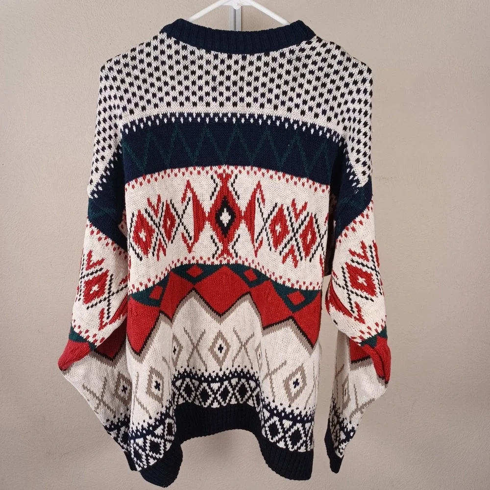 Chaps Ralph Lauren Vintage Grandpa Heavy Knit Sweater Retro Argyle‎ Holiday XL